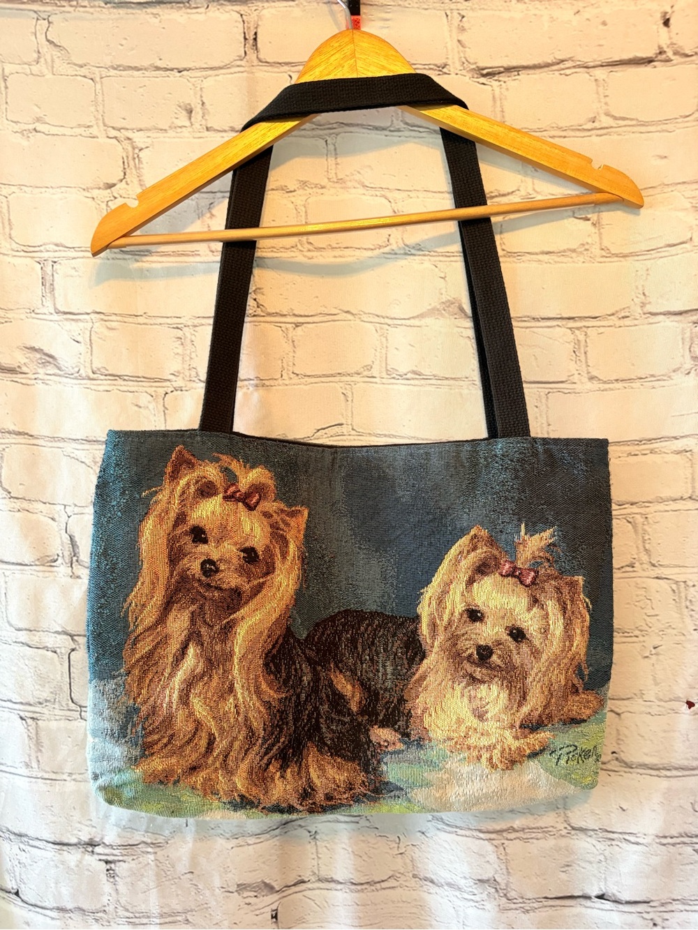Yorkshire Terrier Tapestry Tote Bag Fancy Yorkies Dog 16” x 14” Linda Picken - Picture 6 of 13